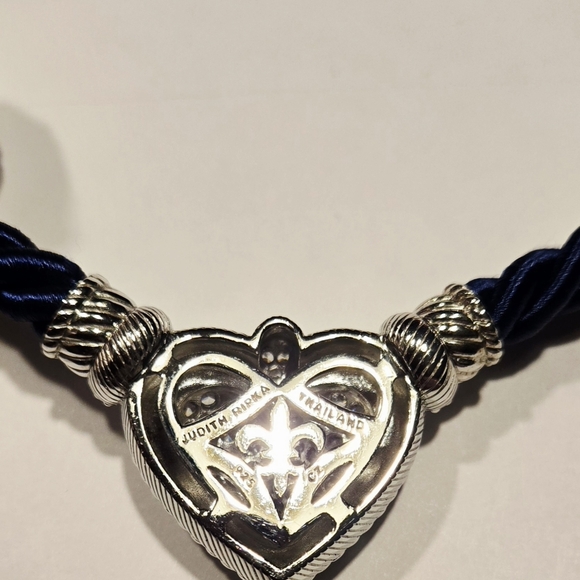 Judith Ripka Silver Heart CZ Necklace with Blue Cord - Picture 6 of 7
